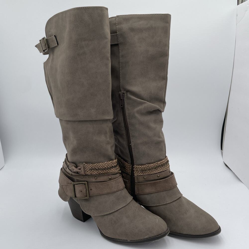 Lonna Size 9.5 Women’s Boots Knee Gray & Brown Back Adjustable Braided Detail
